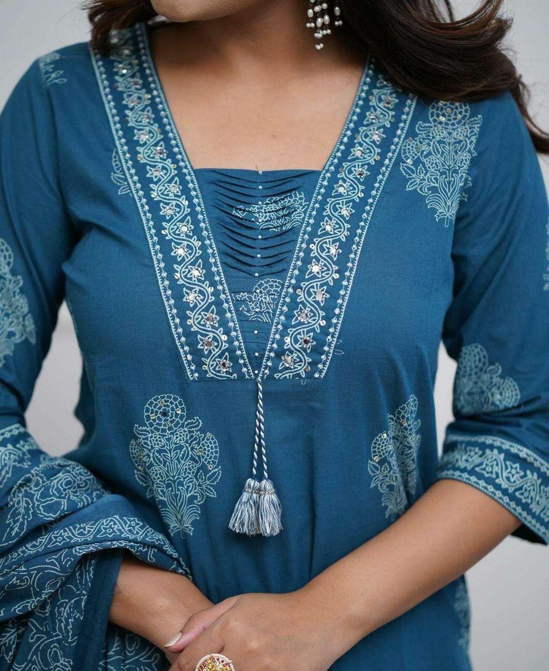 Women's Cotton Printed Straight Kurti with pant and Dupatta Set - Image 4