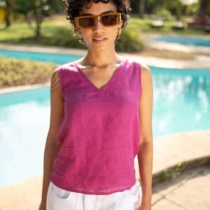 Women's Cotton Solid V Neck Sleeveless 2 Piece Outfit Loose Tank Top and Wide Leg Palazzo Pants Sets cord set ( Purple White )