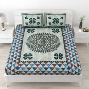 Rajasthani Traditionally Printed Cotton Doublebed Bedsheet With Pack of 2 Pillow Covers